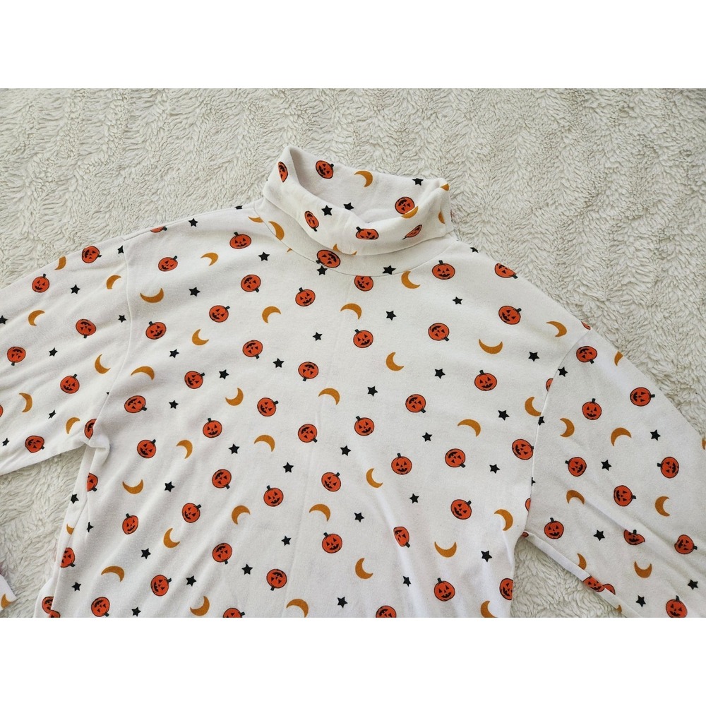 Vintage 90s Basic Editions Halloween Turtleneck Top Womens Jack O Lantern...